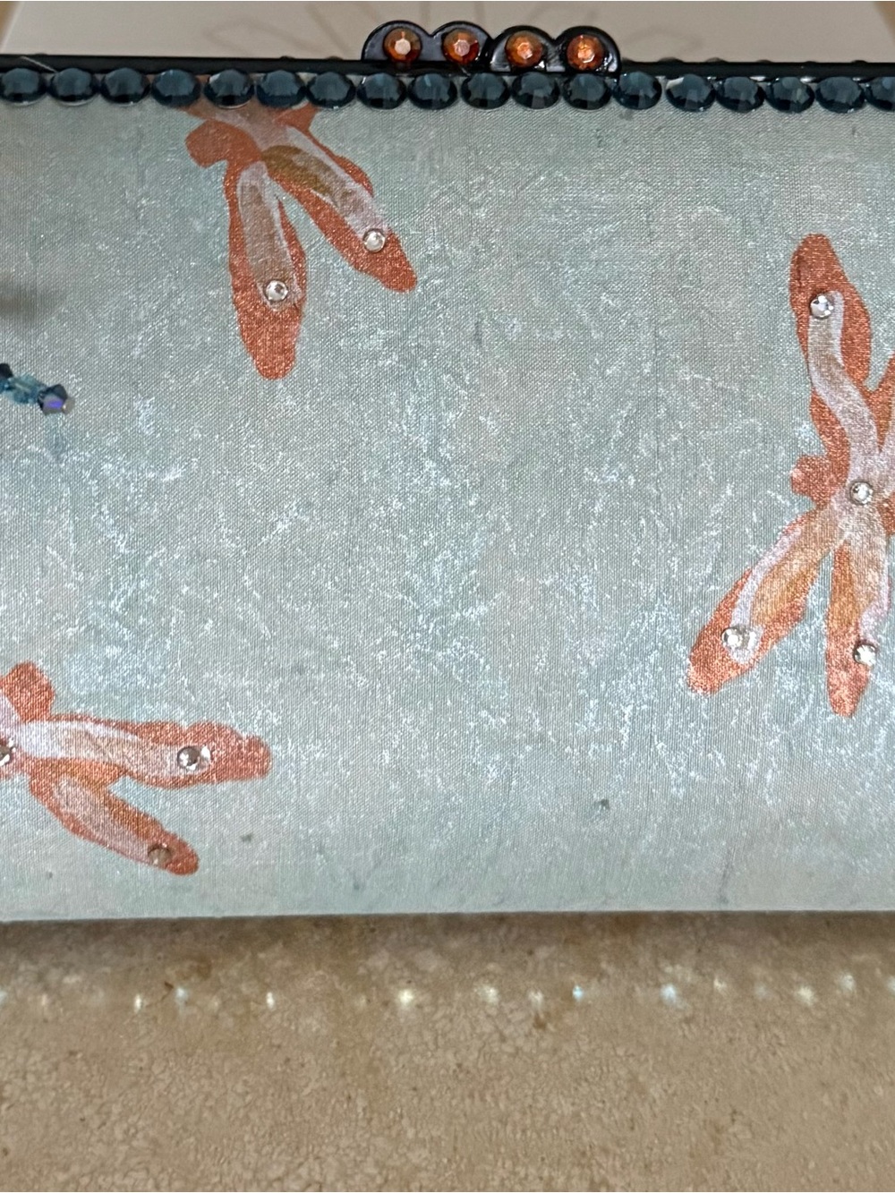 Light Blue Satin Clutch with Copper Floral Accents